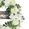 26" Artificial Peony, Hydrangea & Rose Floral Spring Wreath with Wood Welcome Sign